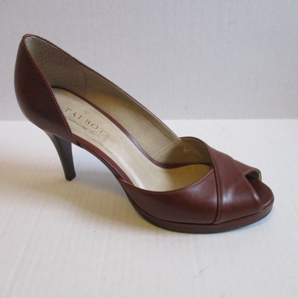 *Talbot Chestnut Brown D'orsay Peep Toe Pumps